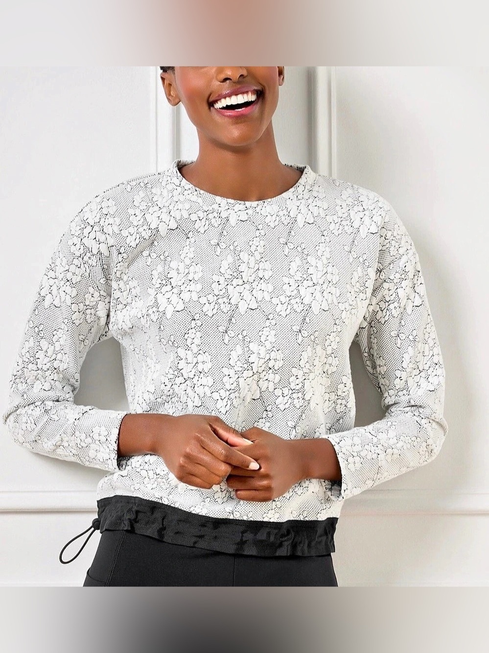Talbots Cherry Blossom Black/White Jacquard Pullover; EUC, Sz. L-petite